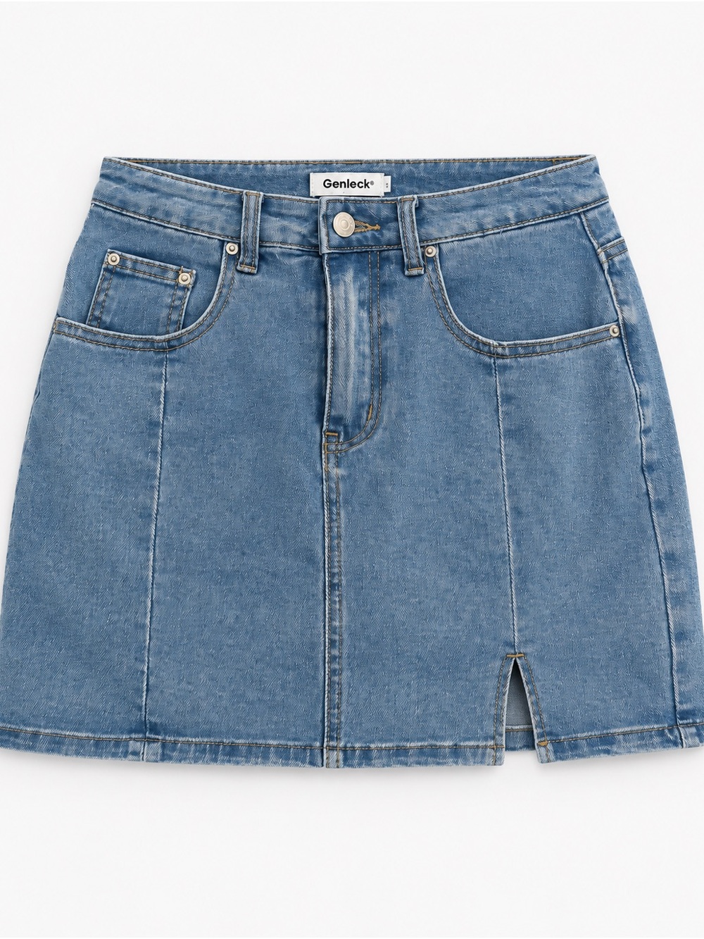 Blue Denim Mini Skirt with Front Notch